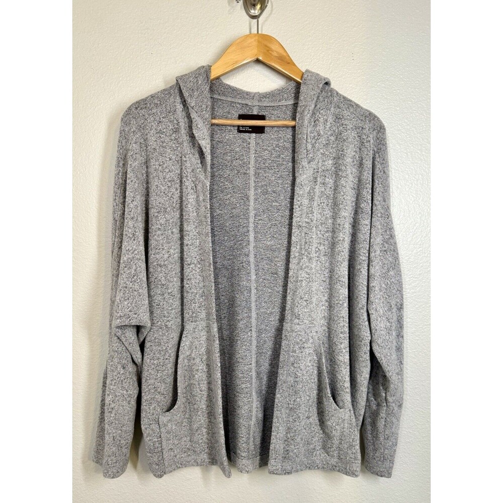 Free Press Gray Soft Hooded Cardigan Sweater Womens Size S Pockets Minimalist
